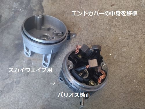 セルモーターのエンドカバーの移植 スカイウェイブ用->バリオス純正
